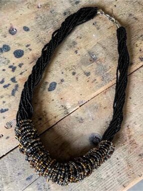 Multi Strand braided black and bronze seed bead torsade style necklace 21” - 22”